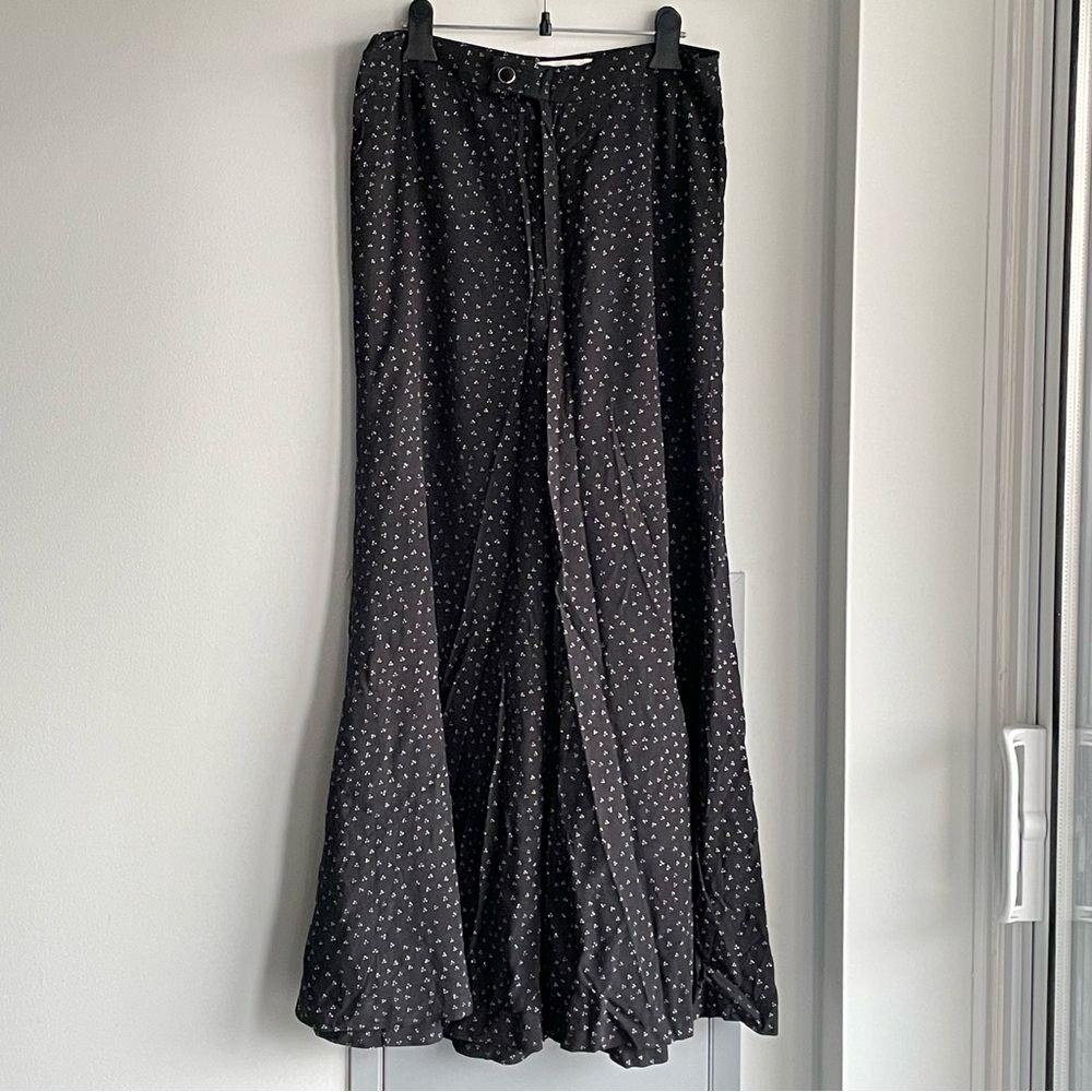 ANTHROPOLOGIE White Polka Dot Palazzo Black Pants
